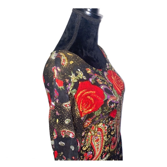 Vintage Maxi Dress Size Large Boho Rose Paisley Print Beaded Goth Whimsigoth - Picture 5 of 11